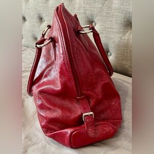 HOBO Large Domed Red Patent Leather Shoulder Bag